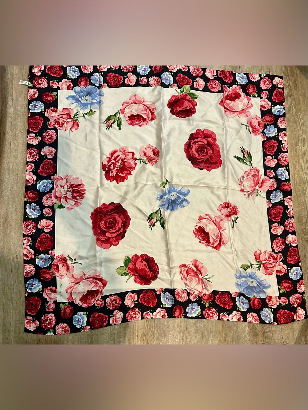 VTG Ann Taylor Floral Rose Romantic Silk Scarf 36x36